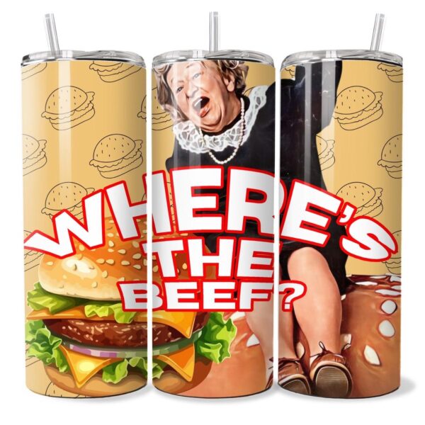 Where’s the BEEF? Retro Burger Lady Stainless Steel 20oz Slim Tumbler Bottle Drinkware
