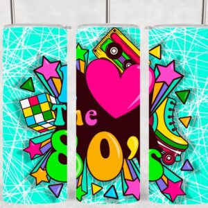 I Love the 80's Retro Classic Beverage Tumbler | 80's Vintage Collage Rubik's Cube Hot Cold Water Bottle Drinkware Cup