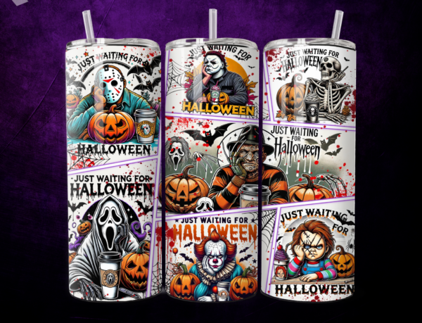 Waiting for Halloween Horror Movie Characters Stainless Steel 20oz Slim Tumbler