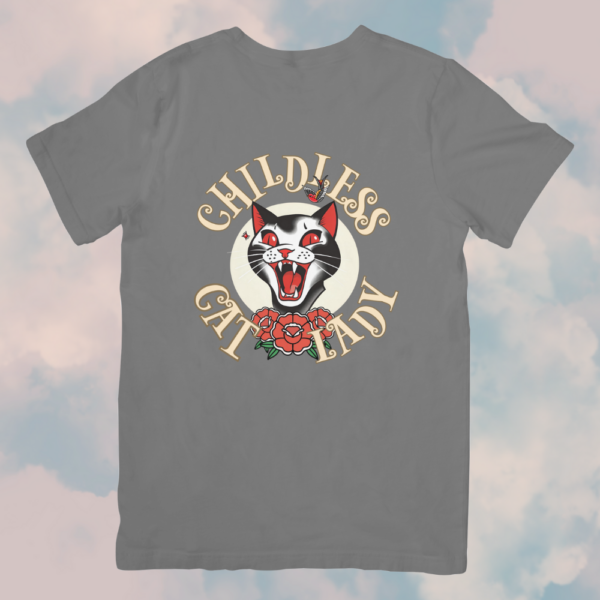 Childless Cat Lady Tattoo Style 100%Cotton T-Shirt - Image 4