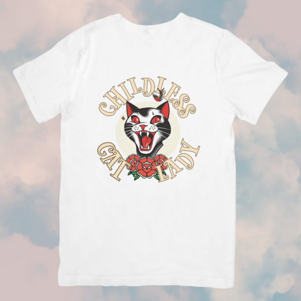 Childless Cat Lady Tattoo Style 100%Cotton T-Shirt - Image 3