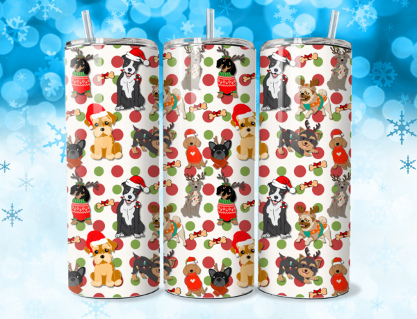Christmas Paws and Polka Dots Stainless Steel 20oz Slim Tumbler