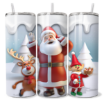 3D Santa, Rudolph and Elf Christmas Stainless Steel 20oz Slim Tumbler - Image 2